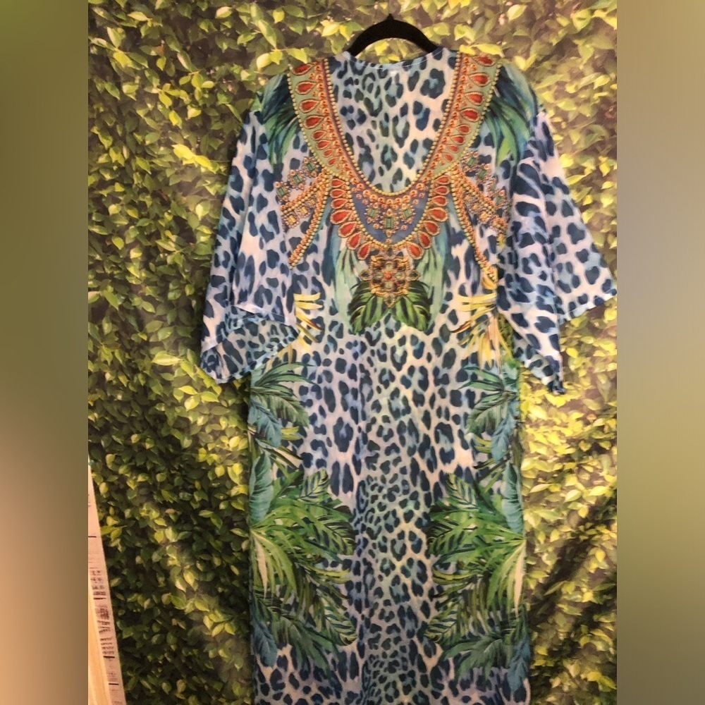 Vibrant Blue Animal Print Kaftan - Picture 13 of 16